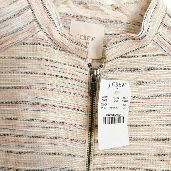 J.Crew Suiting Classy Short Jacket Sz 4 BEIGE Metallic Tweed Zip Pockets Luxury - Picture 2 of 16
